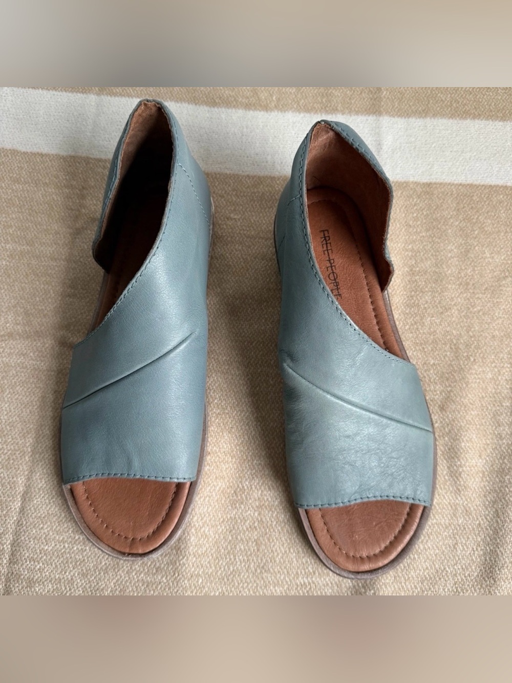 Free People Women's Peep-Toe Leather Sandals in Muted Blue-Gray new
